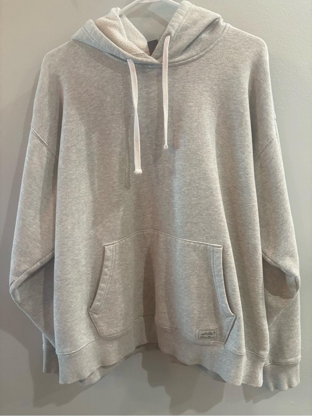 Eddie Bauer Men’s Pullover Fleece Hoodie Gray Logo Kangaroo Pocket Size L